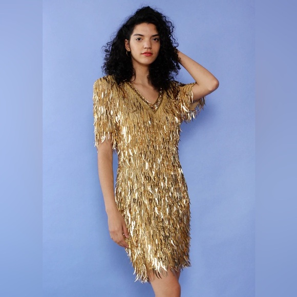 Vintage 90’s Oleg Cassini Barbie Movie Dagger Sequin Sheath Dress Size 4 - Picture 1 of 14